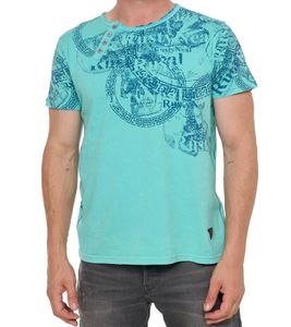 Herren T-Shirt mit schlichten Frontprint Baumwoll-Shirt Rundhals-Shirt R-15291 Türkis