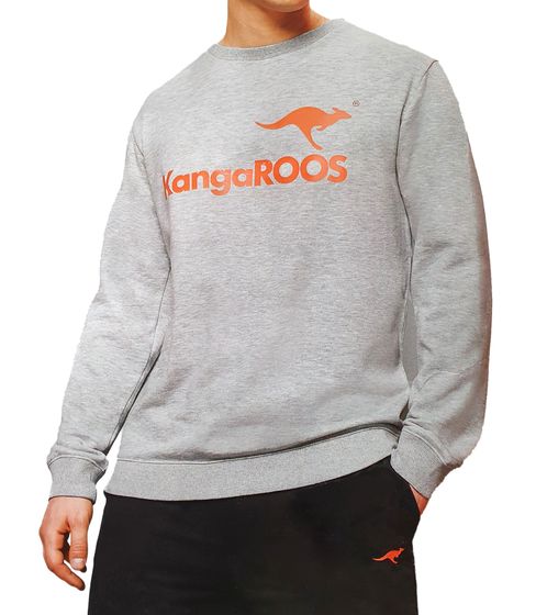 KangaROOS Men's Crew Neck Sweater with Large Brand Print, OEKO-TEX Gray