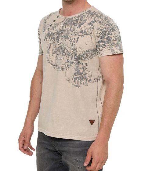 Men's T-shirt with simple front print, cotton shirt, round neck shirt R-15291 Beige