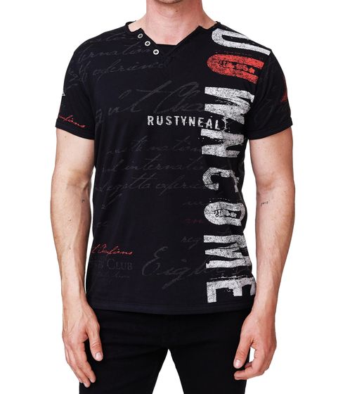 Herren T-Shirt mit stylischen Print auf Front und Rücken Baumwoll-Shirt Rundhals-Shirt R-15271 Schwarz