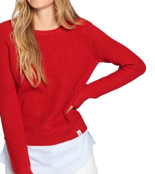 DELMAO Women's Embroidered Sweater with Blouse Hem, Long-Sleeved Sweater in a 2-in-1 Look, 44176718 Red