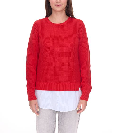 DELMAO Damen Stick-Pullover mit Blusensaum Langarm-Sweater im 2in1-Look 44176718 Rot