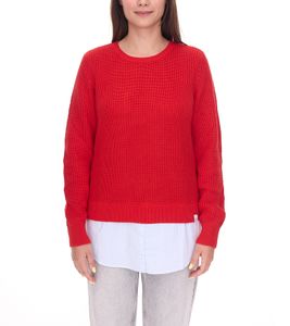 DELMAO Women's Embroidered Sweater with Blouse Hem, Long-Sleeved Sweater in a 2-in-1 Look, 44176718 Red