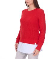 DELMAO Damen Stick-Pullover mit Blusensaum Langarm-Sweater im 2in1-Look 44176718 Rot