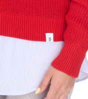 DELMAO Damen Stick-Pullover mit Blusensaum Langarm-Sweater im 2in1-Look 44176718 Rot
