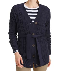 DELMAO Damen Strick-Jacke mit Bindeband Long-Cardigan 62658830 Navy