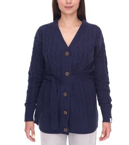 DELMAO Damen Strick-Jacke mit Bindeband Long-Cardigan 62658830 Navy DELMAO Damen Strick-Jacke mit Bindeband Long-Cardigan 62658830 Navy