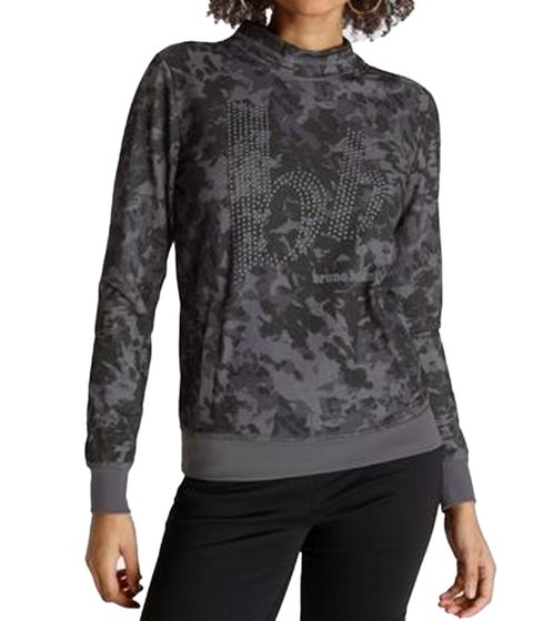Felpa da donna Bruno Banani, elegante maglia a maniche lunghe con stampa del logo, 39488624, nero/grigio