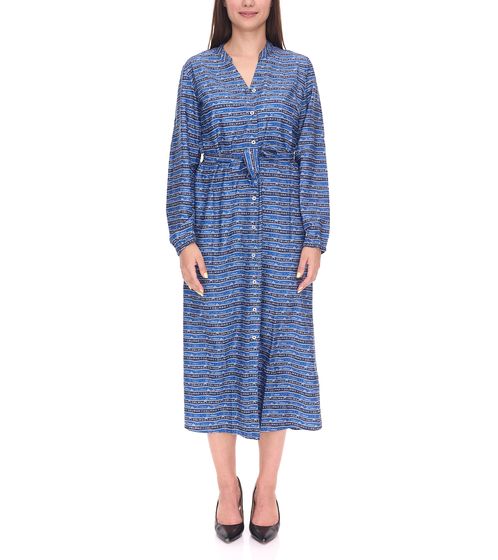 DELMAO Damen Blusenkleid Sommer-Bluse mit Marken-Schriftzug Langarm-Shirt 47783738 Blau