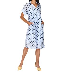 ASSUILI Damen Midi-Kleid mit Unterzieh-Kleid luftiges Sommer-Kleid gepunktet A23-07 Ciel Blau