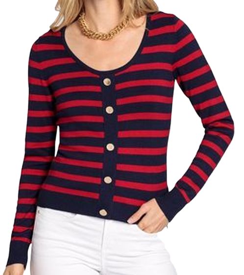 Maglione da donna DELMAO in maglia con abbottonatura decorativa, per tutti i giorni, 23147124 Rosso/Blu scuro