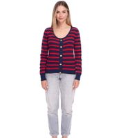 DELMAO Damen Strick-Pullover mit Zierknopfleiste Alltags-Pullover Sweater 23147124 Rot/Dunkelblau