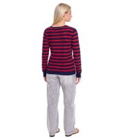 DELMAO Damen Strick-Pullover mit Zierknopfleiste Alltags-Pullover Sweater 23147124 Rot/Dunkelblau