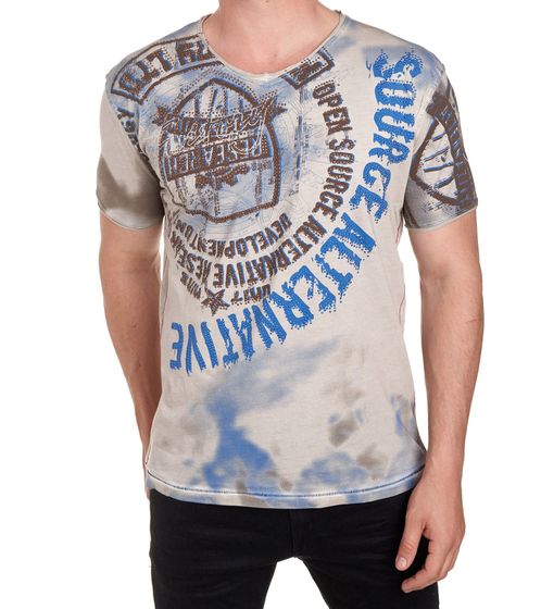 T-shirt da uomo con stampa di strass, camicia in cotone, elegante camicia a maniche corte R-15163 Beige