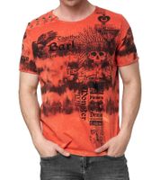 Men's T-shirt in a rock design. Cotton shirt with toggle closure at the neck. Round neck shirt R-15265 Red.