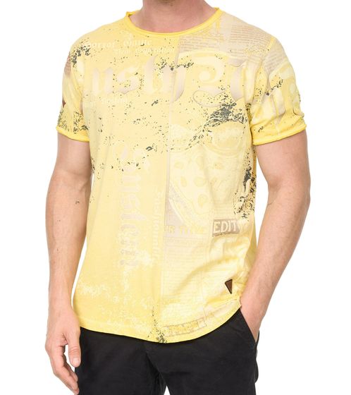 T-shirt da uomo con stampa all-over in stile used, in cotone, girocollo R-15295 Giallo