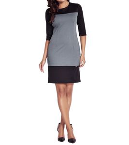 AWAMA Damen Midi-Kleid tailliertes Jersey-Kleid im Color-Block-Style A78 Blau-Grau/Schwarz