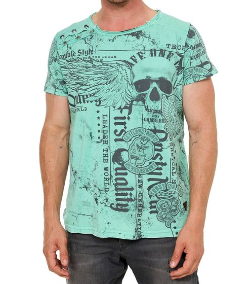 T-shirt da uomo con stampa frontale di grande impatto, in cotone, girocollo R-15296 Menta
