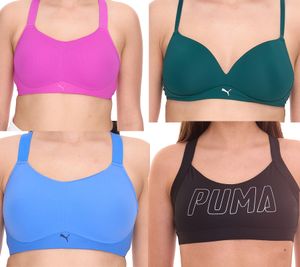 PUMA Damen Sport-BH sitzender Trainings-Bustier Soft Bra in Grün, Active Bra in Pink oder Blau, Training Bra in Schwarz