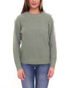 Tamaris Damen Strick-Pullover mit Zier-Knöpfen auf Schulter Rundhals-Sweater 74057903 Grün