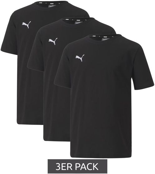 3er Pack PUMA TeamGoal 23 Casual Kinder Sport-Shirt für Jungen & Mädchen Baumwoll T-Shirt mit Logo-Stickerei 656709 03 Schwarz