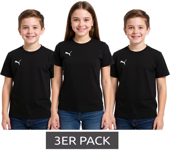 3er Pack PUMA TeamGoal 23 Casual Kinder Sport-Shirt für Jungen & Mädchen Baumwoll T-Shirt mit Logo-Stickerei 656709 03 Schwarz