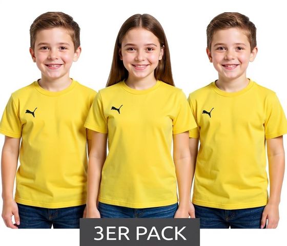 3er Pack PUMA TeamGoal 23 Casual Kinder Sport-Shirt für Jungen & Mädchen Baumwoll T-Shirt mit Logo-Stickerei 656709 07 Gelb
