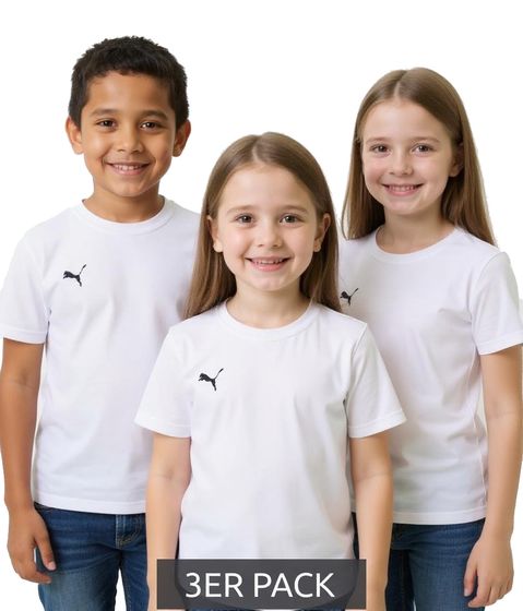3er Pack PUMA TeamGoal 23 Casual Kinder Sport-Shirt für Jungen & Mädchen Baumwoll T-Shirt mit Logo-Stickerei 656709 04 Weiß