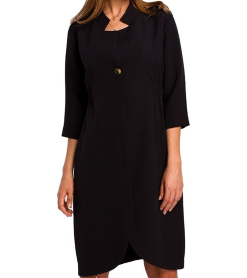Stylove Damen Midi-Kleid asymmetrisches Freizeitkleid 3/4 Arm S189 Schwarz 