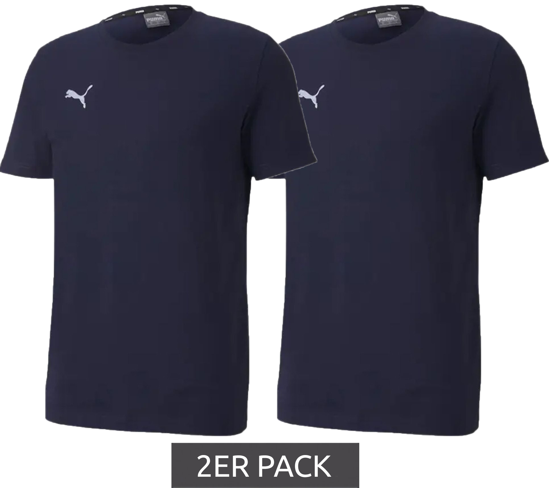 2er Sparpack PUMA TeamGoal 23 Jungen & Mädchen Sport-Shirt Baumwoll-Shirt mit Logo-Patch T-Shirt 656709 06 Dunkelblau