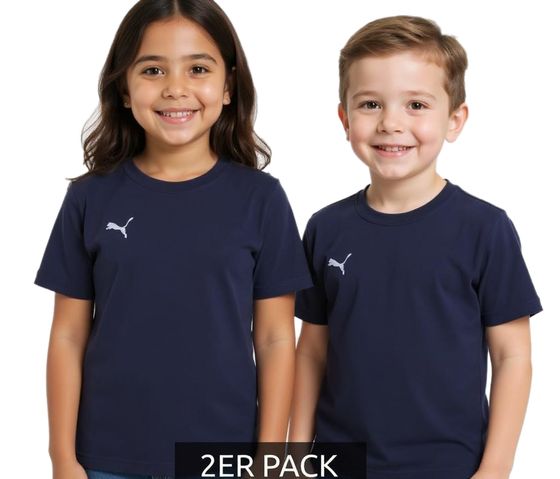 Pack económico de 2 camisetas: Camiseta deportiva de algodón PUMA TeamGoal 23 para niño y niña con parche del logo 656709 06 Azul oscuro