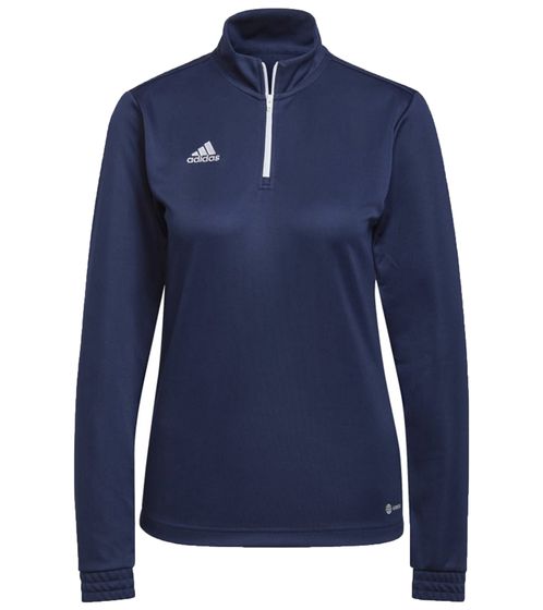 Maglia da allenamento sportiva sostenibile adidas Entrada 22 da donna con tecnologia AEROREADY, a maniche lunghe, H57483 Blu scuro/Bianco