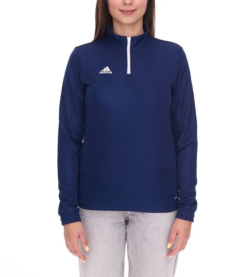 adidas Entrada 22 Damen nachhaltiger Sport-Pullover Trainings-Shirt mit AEROREADY Technologie Troyer-Pullover Langarm-Shirt H57483 Dunkelblau/Weiß