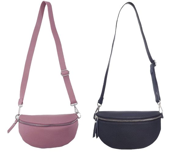 ZWILLINGSHERZ Women's Genuine Leather Shoulder Bag, Cross Body Bag with Removable Shoulder Strap, Fashionable Evening Bag, 1416C Navy or Antique Pink