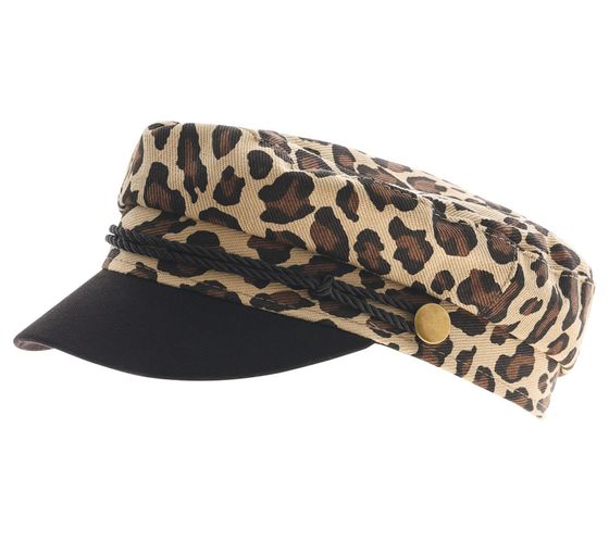 Cappellino Baker Boy con stampa leopardata e coulisse decorativa, copricapo, berretto estivo, berretto con visiera 4606M K248213 Beige