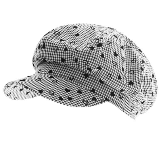 Berretto Baker Boy con motivo a quadri, berretto Newsboy con cuori, copricapo, berretto estivo, berretto con visiera 4606M K248138 Bianco/Nero