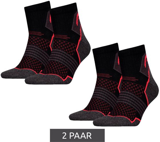 2 Paar HEAD Hiking Quarter-Socken Damen und Herren Wander-Socken Trekking-Strümpfe mit Polsterung 701219909 002 035 Schwarz/Rot