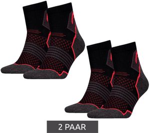 2 Pairs of HEAD Hiking Quarter Socks for Men and Women, Cushioned Trekking Socks, 701219909 002 035 Black/Red
