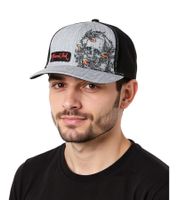 Miami Ink Base-Cap Wide Bill-Cap mit Totenkopf Stickerei Fan-Mütze Baumwoll-Cap FC106583MIK2 Grau/Schwarz