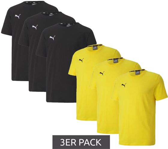 Lot de 3 t-shirts de sport PUMA TeamGoal 23 Casual pour enfants, garçons et filles, en coton avec logo brodé, 656709, noir ou jaune