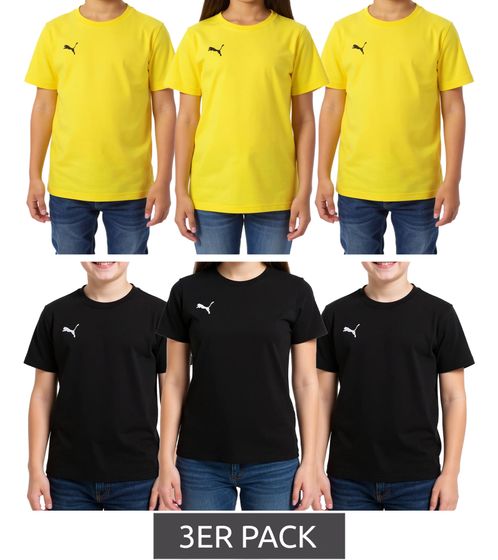 Pack de 3 camisetas deportivas PUMA TeamGoal 23 para niños y niñas, de algodón con logo bordado, 656709, en negro o amarillo