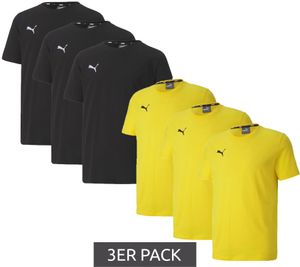 3er Pack PUMA TeamGoal 23 Casual Kinder Sport-Shirt für Jungen & Mädchen Baumwoll T-Shirt mit Logo-Stickerei 656709 Schwarz oder Gelb