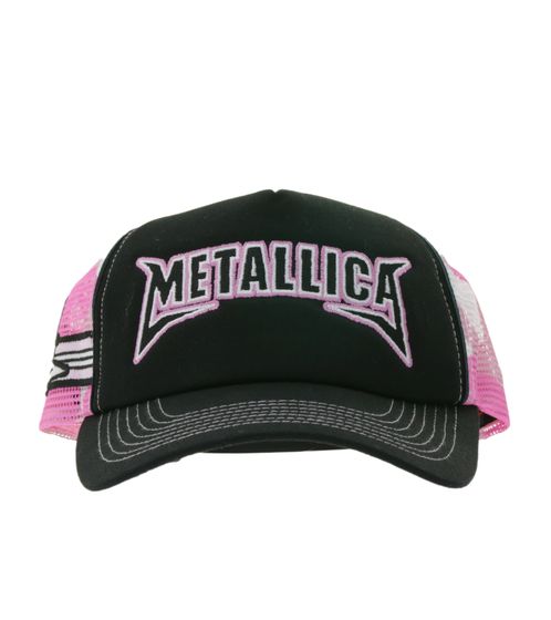 Casquette de baseball Metallica en coton avec broderie « Metallica » - Casquette camionneur - Casquette de supporter 2528MET - Noir/Rose/Blanc