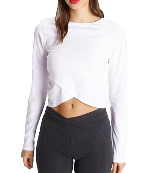 T-shirt KangaROOS à manches longues, coupe courte, col rond, effet cache-cœur, 90315813, blanc
