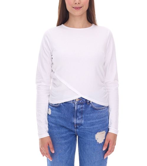 KangaROOS Women's Long-Sleeved Shirt, Cropped, Round Neck, Long-Sleeve, Wrap-Look Sweatshirt 90315813 White