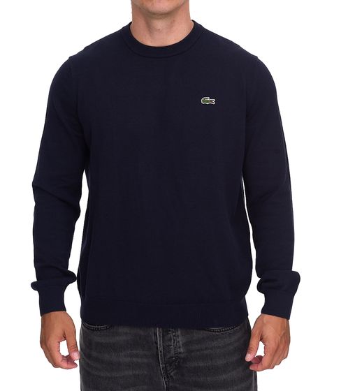 Lacoste Herren Strick-Pullover Baumwoll-Pullover mit Logo-Stickerei Langarm-Shirt AH0128 00 166 Dunkelblau