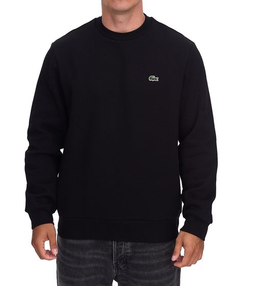 Lacoste Herren Sweatshirt mit Logo-Stickerei Basic-Pullover moderner Baumwoll-Sweater Langarm-Shirt SH9608 00 031 Schwarz
