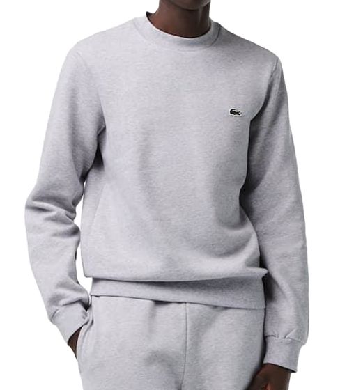 Felpa da uomo Lacoste con logo ricamato, pullover basic, maglione in cotone moderno, camicia a maniche lunghe SH9608 00 CCA Grigio