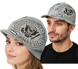 RAMONES Rockband Schirm-Beanie mit Band-Print Strick-Mütze mit Patch Fan-Beanie KC100814RAM Grau