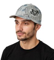 RAMONES Rockband Schirm-Beanie mit Band-Print Strick-Mütze mit Patch Fan-Beanie KC100814RAM Grau